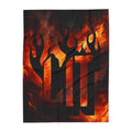 Flame-Emblazoned Fleece Blanket.